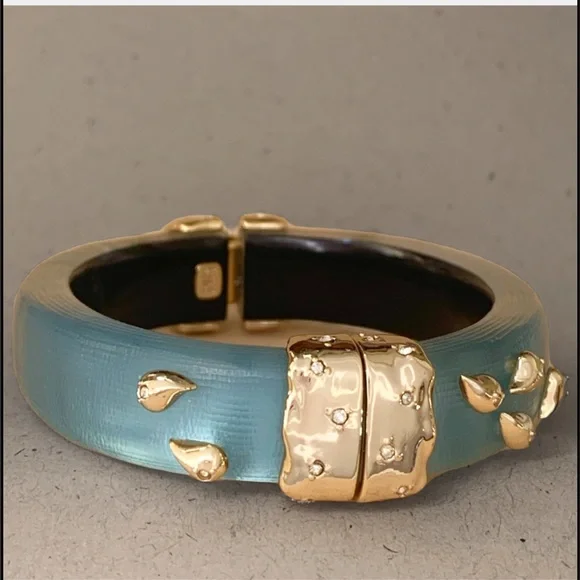 ALEXIS BITTAR • NEW Hand Carved Painted Hinged Paisley Studded Crumpled Bracelet - Picture 12 of 12